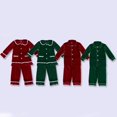 thumbnail image 4 of Pijamas navideños de alta calidad, conjunto de pijamas de terciopelo rojo para niños pequeños, ropa de dormir con cuello abotonada, ropa para el hogar a juego para niños y niñas, 4 of 4