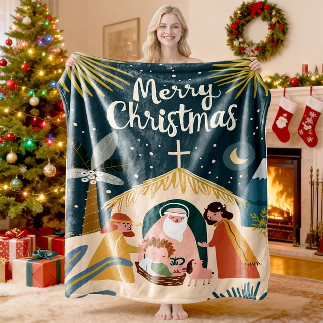 Christmas Print Blanket Comfortable And Soft Flannel Blanket Merry Christmas Blanket Suitable For Bedroom Sofa Christmas Decoration 75X100cm