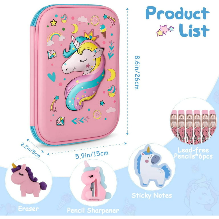 Pencil Case for Girls,Cute Unicorn Stationery Set for Kids,3D EVA Pencil  Pen Box Organizer with Compartment, School Supplies for Kids School Gifts 
