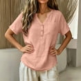 thumbnail image 4 of Rciityk Womens Summer Tops Solid V Neck Short Sleeve Linen Shirts Loose Fit Chest Pocket Casual Blouses - Daily Wear, 4 of 7