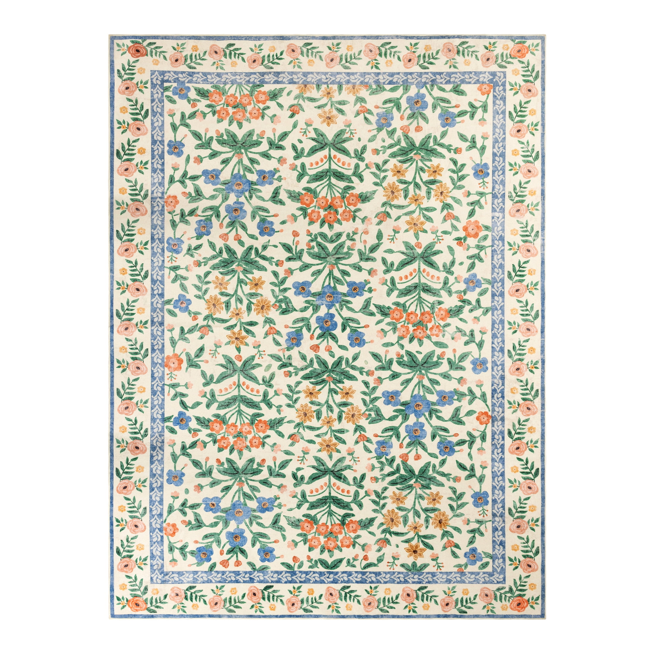 SORONO KATE 2'x3' Floral Area Rugs for Door Entrance Entryway, Machine Washable Oriental Vintage Distressed Non Slip Soft Indoor Area Carpet, Cream