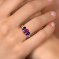 thumbnail image 4 of Gem Stone King 18K Rose Gold Plated Silver Red Created Ruby and Blue Created Sapphire Filigree Style 3 Stone Ring for Women (2.55 Cttw, Oval 8X6MM and 6X4MM) (Size 6), 4 of 6