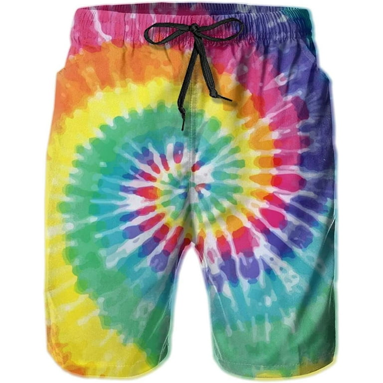 Men's Rainbow Tie Dye Swim Trunks Quick Dry Swim Shorts Fashion