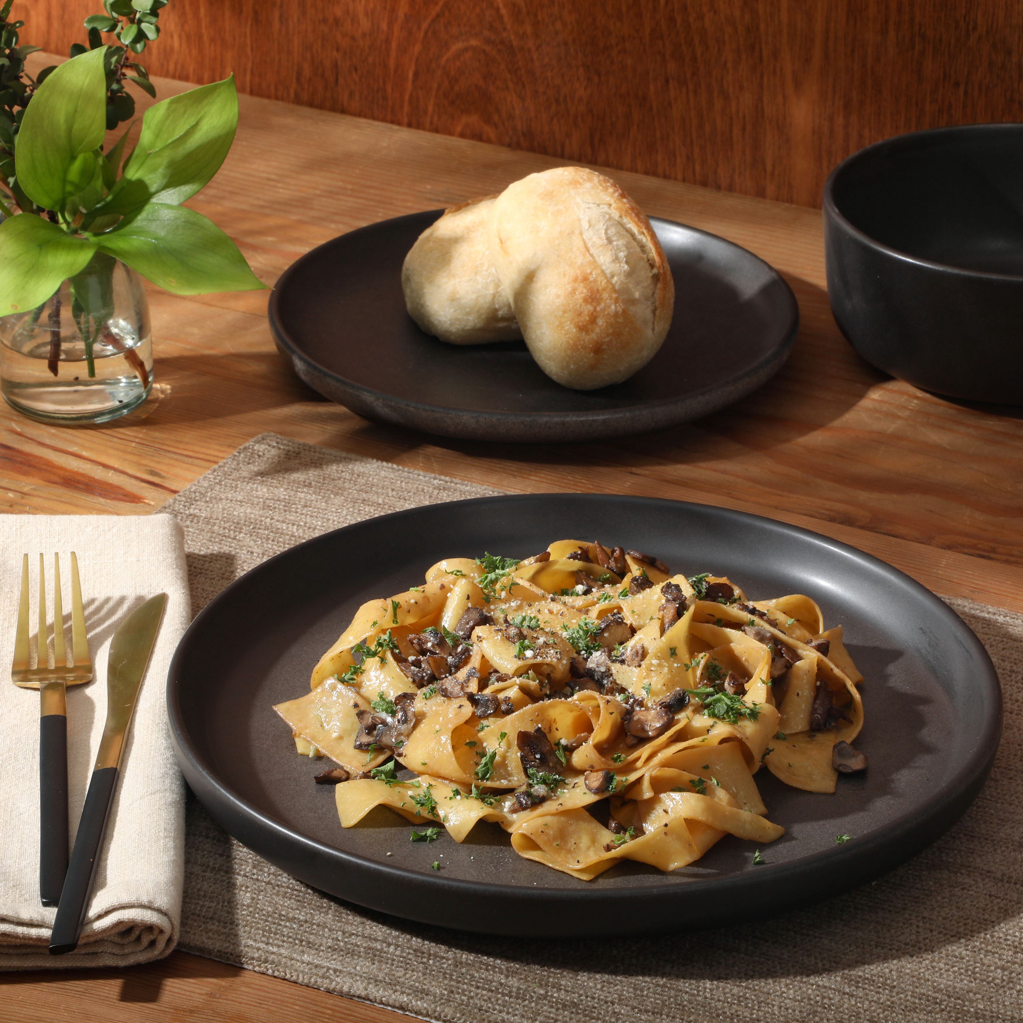 Gibson Elite Pasco 12 Piece (Service for 4) Plates and Bowls Reactive Glaze Dishes Stoneware Ceramic Dinnerware Set - Black