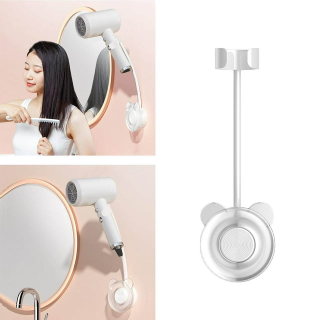 pitrice Réglable Sèche-Cheveux Titulaire Sèche-Cheveux Rack Souffler Pas de Forage Mains Libres Salle de Bain Punch Pas de Forage Rack Libre Blanc