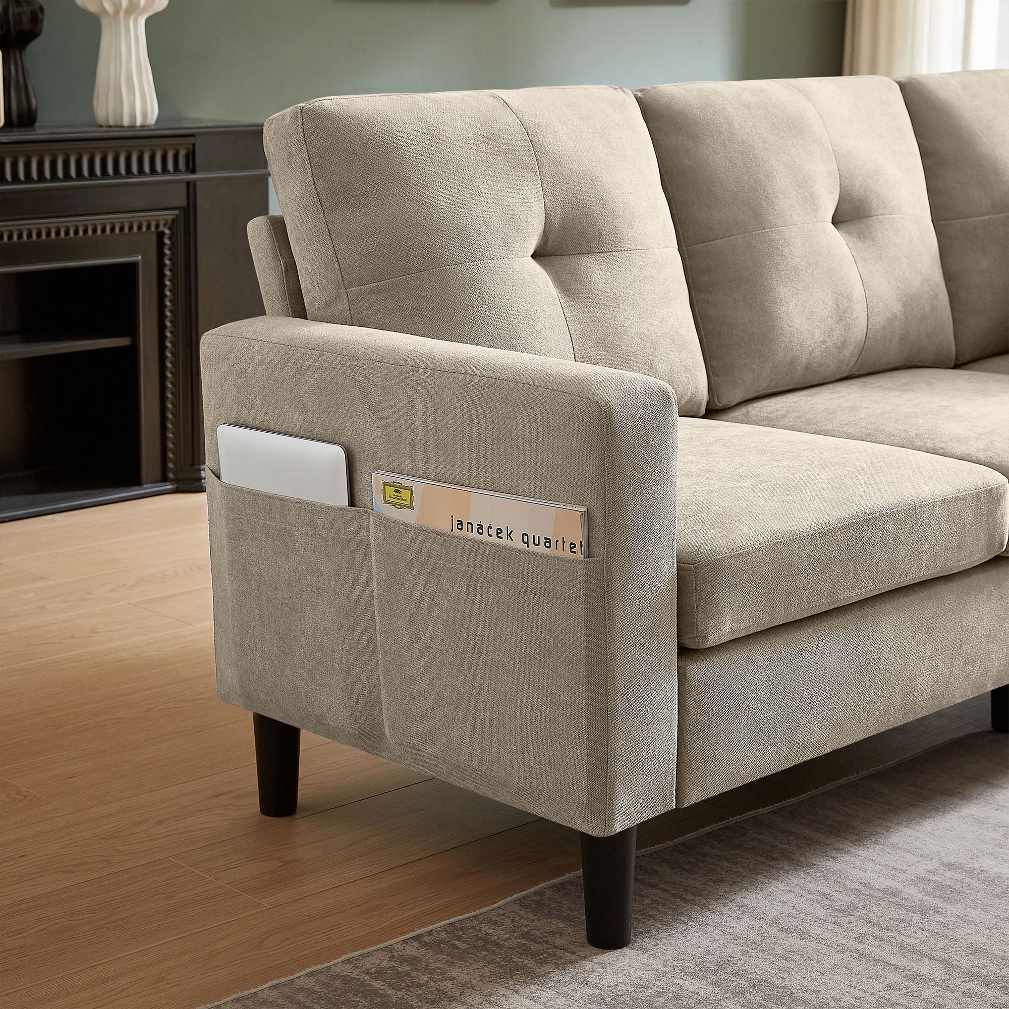 Pingliang Home Sectional Sofa with Storage Ottoman, Modern Couch with Footstool and Side Pockets,3 Seat L Shaped Couches for Living Room Apartment Office Studio