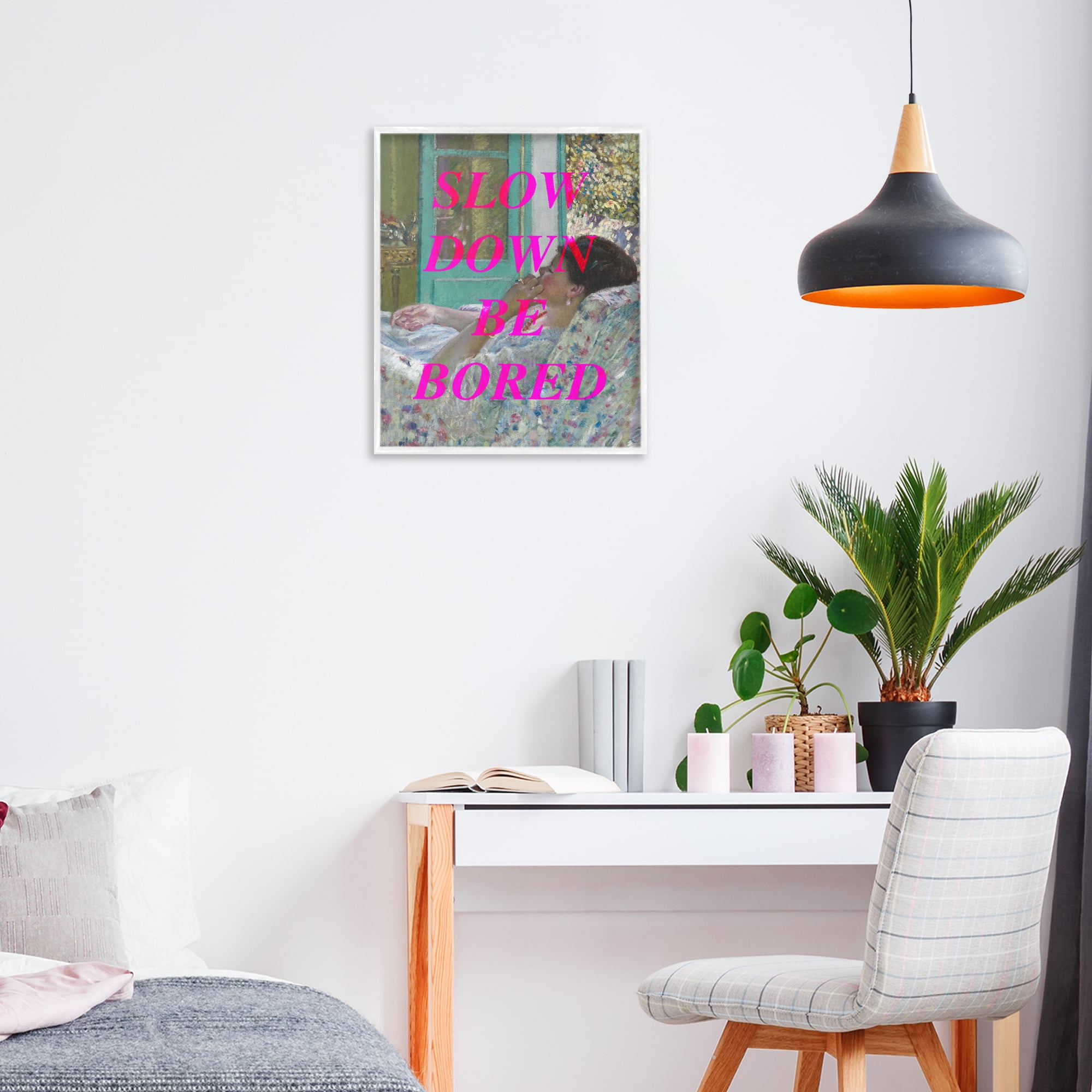 Slow Down Be Bored Classic White Framed Giclee Art, design by Lil' Rue
