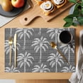 thumbnail image 2 of Dark Grey Palm Tree Placemats Set of 4 Summer Botanical Tropical Tree Place Mats Indoor Wipeable Table Mats Washable Cloth Dining Table Placemats for Kitchen Holiday Party Home Decor 13x19 Inch, 2 of 9