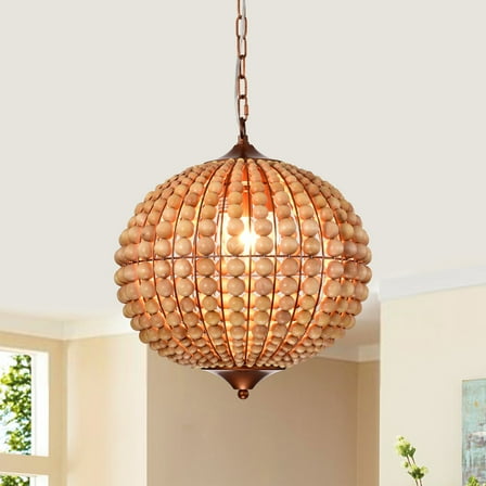 Warehouse of Tiffany Swere 3-Light 16-inch Wood Bead Globe Chandelier