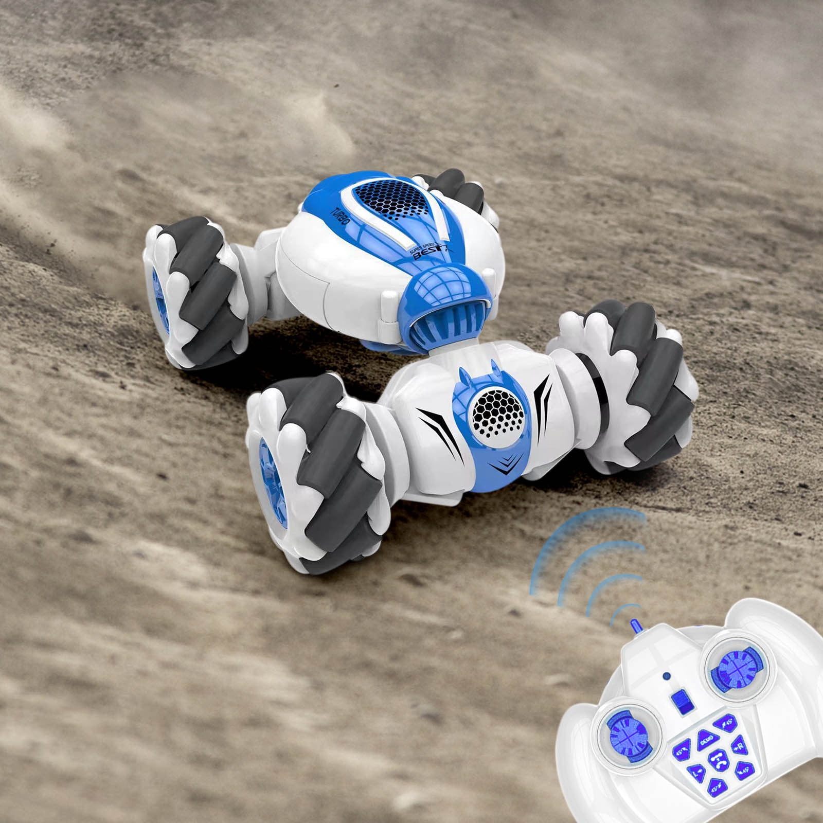 Gesture Watch Remote Control RC Car - Mini 4WD Stunt Drifter w/ 360° Spin & Transforming Body, Age 8+ Blue