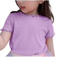 thumbnail image 4 of AherBiu T-Shirts Filles Manches Courtes à Volants Hauts en Coton Doux Col Rond Décontracté Couleur Unie 1-9 Ans, 4 of 4