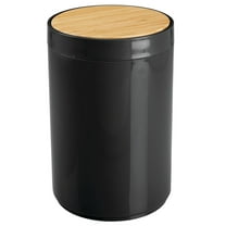 mDesign Plastic Round Trash Can Small with Swing-Close Lid - Black/Natural