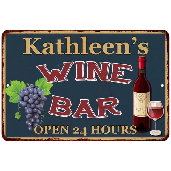Kathleen's Green Wine Bar Sign Wall Decor 12 x 18 Matte Finish Metal 112180043871