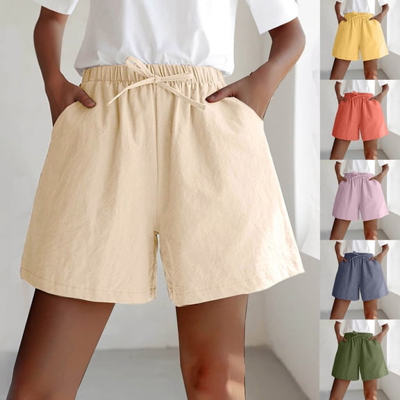 Daiosportswear Women'S Linen Shorts Lightweight Cotton Drawstring Elastic Waist with Pockets,Shorts for Women