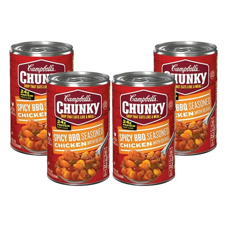 (4 Pack) Campbell's Chunky Spicy BBQ Seasoned Chicken with Beans Soup, 19