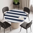 thumbnail image 2 of Navy Blue Gray Stripe Round Fitted Tablecloth with Elastic Edge, Waterproof Table Cloth Table Cover for 36"-44" Tables, Modern Farmhouse Horizontal Striped Tablecloths for Dining Picnic Outdoor, 2 of 9