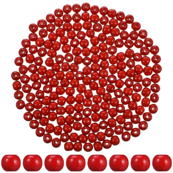 DRAFIDEEP 200Pcs Large Hole Red Craft Wood Beads Smooth Round Spacer Beads for DIY Jewelry and Home Decor