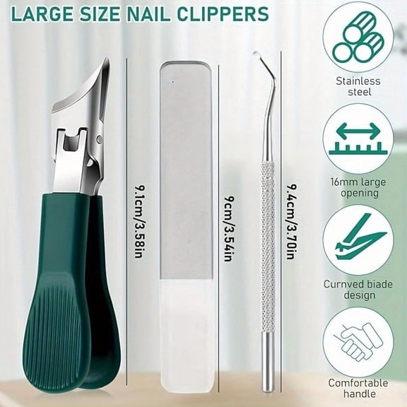 3PCS Eagle Beak Toenail Clipper Set – Professional Stainless Steel Heavy Duty Wide Jaw Nail Clippers, Curved Ingrown Thick Nail Cutter, Precision Nail Trimmers for Manicure, Pedicure & Foot Care