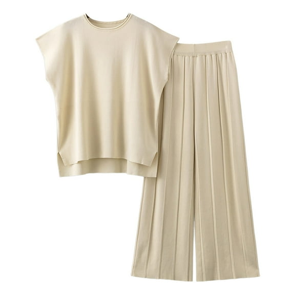 MSJUHEG Wide Leg Sweatpants Women Tank Tops For Women 2023 Vest Top And Pants Sets Solid Color Two Piece Set Conjuntos Sweater Knitted Sweater Two Piece Suit Lounge Sets For Women Beige One Size