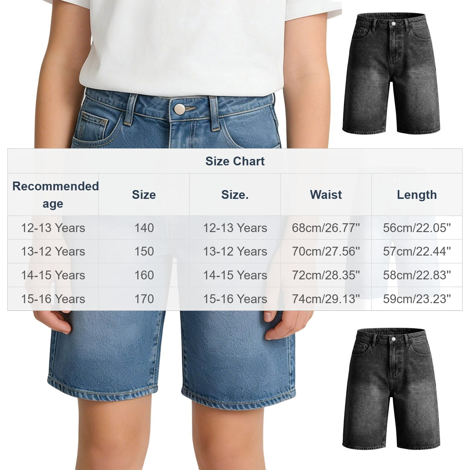 NAISIBABY Big Girls Denim Shorts Size 14, with Pockets High Waist Stretchy Summer Bermuda Jean Shorts (12-16T)