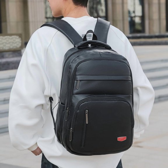 PU Soft Leather Backpack Large Capacity Men,Red Label Brown