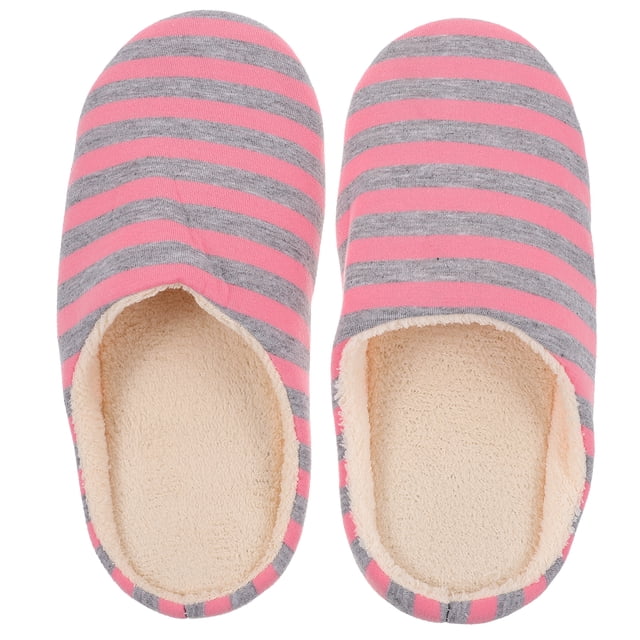 GOOHOCHY Pantuflas unisex de interior con rayas cálidas, de algodón, para otoño e invierno, para hombre y mujer, talla 38/39 (rosa)
