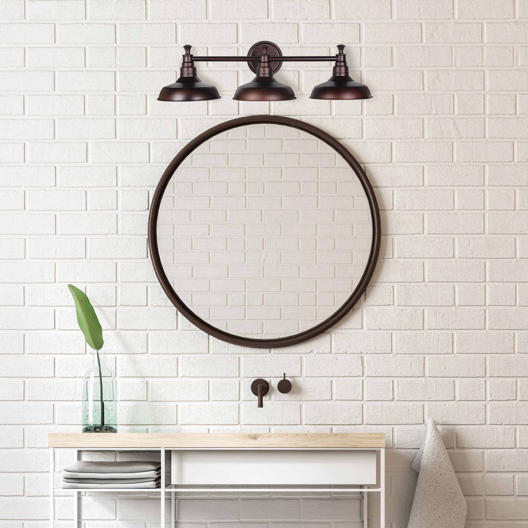 Design House 520320 Kimball Industrial Farmhouse 3-Light Indoor Bathroom Vanity Light with Metal Shades for Over the Mirror, Coffee Bronze