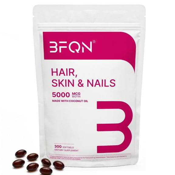BFQN Hair Skin & Nails Vitamins Softgels – 300 Softgels, 9-in-1 with Biotin, Collagen, Argan Oil & B-Complex, Non-GMO, Gluten-Free