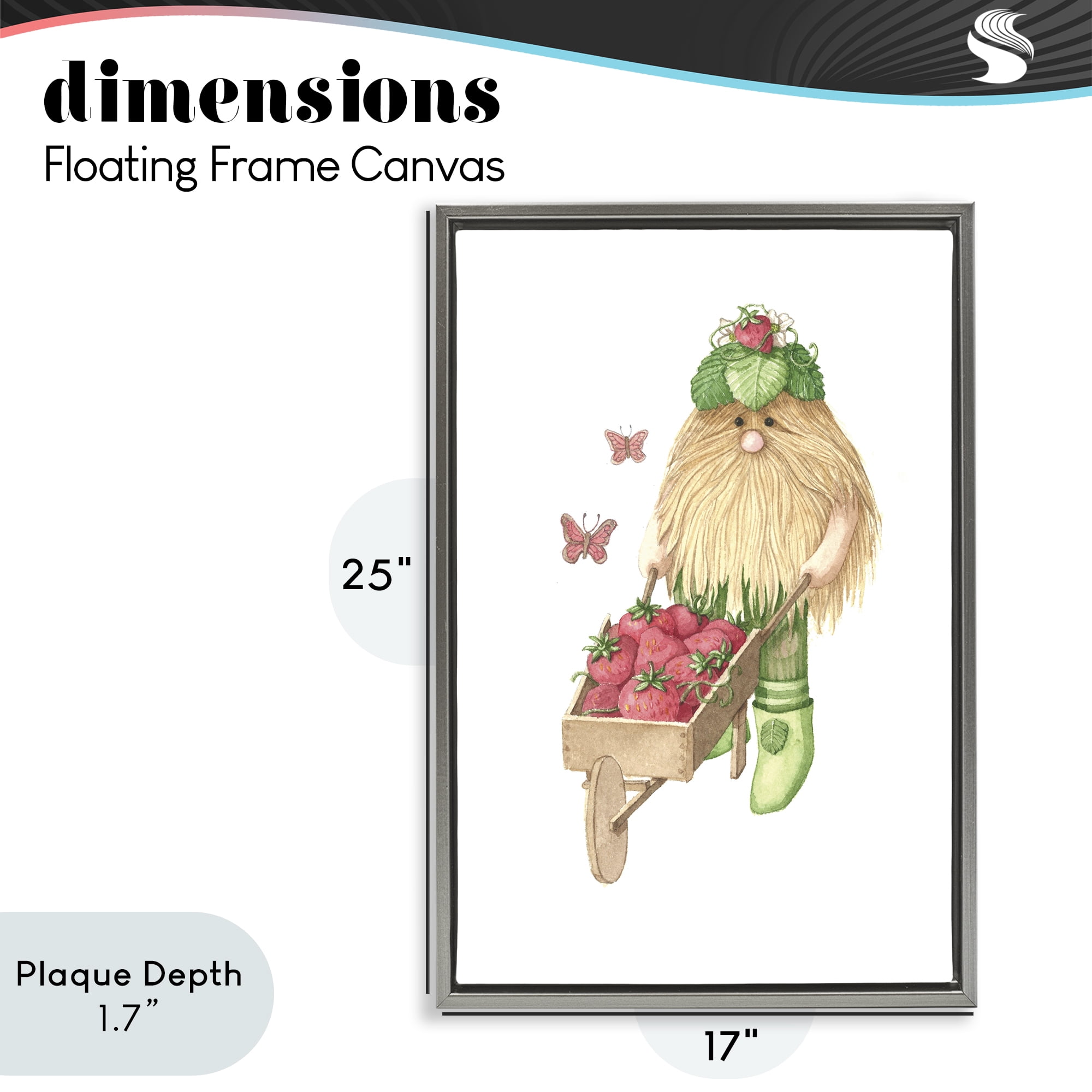 Stupell Industries Garden Elf with Wheelbarrow Gray Framed Floater Canvas Wall Art, design by Nancy Overton