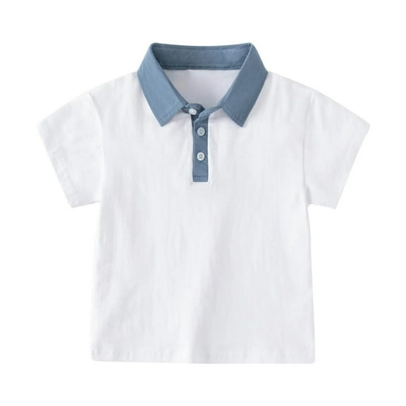 XBASW Kids Baby Boys Lapel T Shirt Summer Short Sleeved Shirt Toddler Solid Color Cotton Tees Tops for Boys Size 1-6T