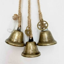 Bxaolu Cow Bells for Christmas Decoration, Metal Brass Bell Rustic Wall Hanging Bell on Rope, Vintage Bell Ornaments for Christmas Wreaths,Tree and Door Decor-3Bells