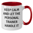 thumbnail image 2 of Keep Calm and Let the Personal Trainer Handle It Two Tone Coffee Mug, Personal Trainer Gifts for Birthday, Funny Quote Mug from Men to Women, 2 of 4