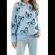 thumbnail image 1 of Suéteres de Punto con Estampado de Mariposas para Mujer, Informales, de Larga y Cuello Redondo Azul S, 1 of 10