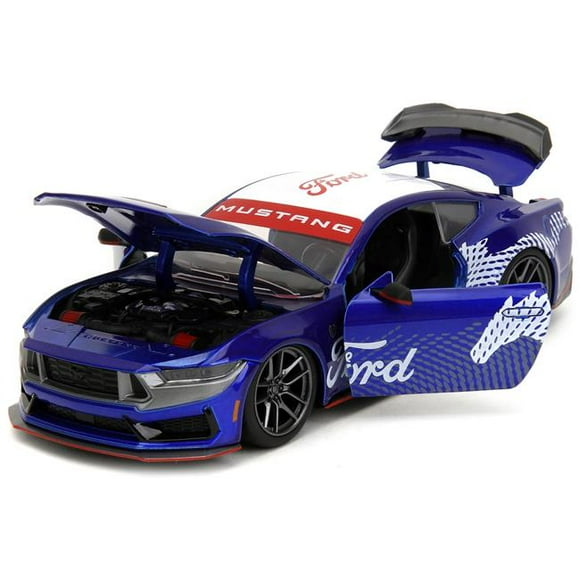 Jada 35419 2024 Ford Mustang Dark House Candy with Top & Mustang Horse Graphics Bigtime Muscle Series 1-24 Scale Diecast Model Car&#44; Blue & White