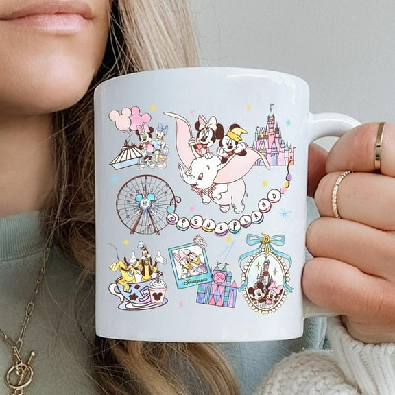 Cute Disney Park Day Mug, Pastel Mickey Minnie Dumbo Tea Cup Ride Cup 11oz