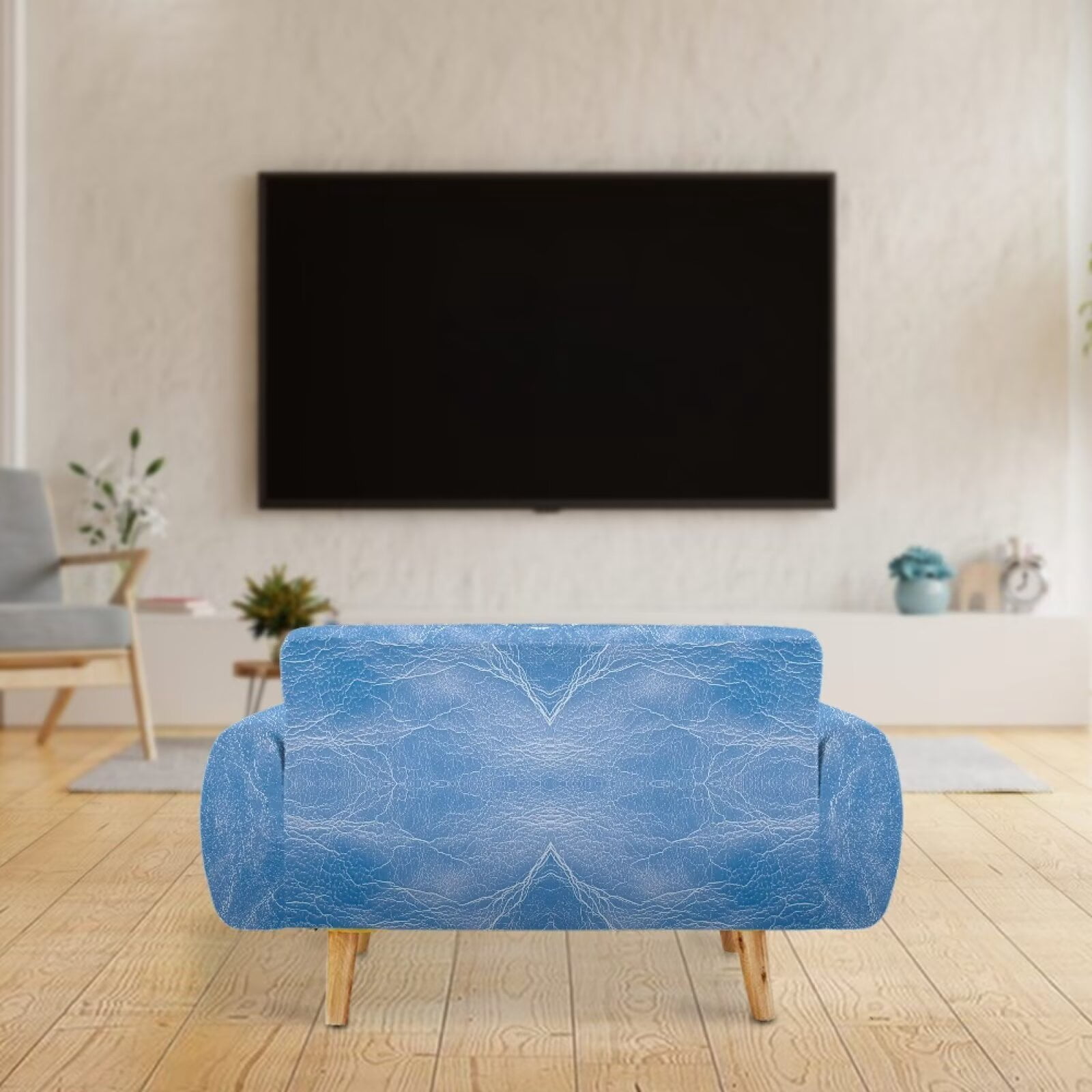 XYZCANDO Blue Stretch Sofa Slipcover 1 Piece Beach Tropical Couch Cover, 3 Seater Soft Elastic Bottom Sofa Slipcover for Living Room