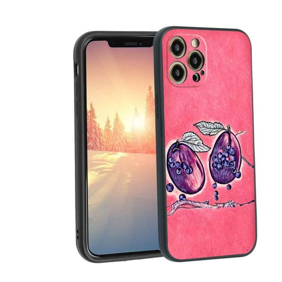 Compatible with iPhone 12 Pro Phone Case, plum-berries-368 Case Silicone Protective for Teen Girl Boy Case for iPhone 12 Pro