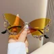 thumbnail image 1 of Gafas De Sol De mariposa De diamante De lujo para mujer, Gafas De Sol De gran tamaño sin montura, Vintage, Y2k, 1 of 5