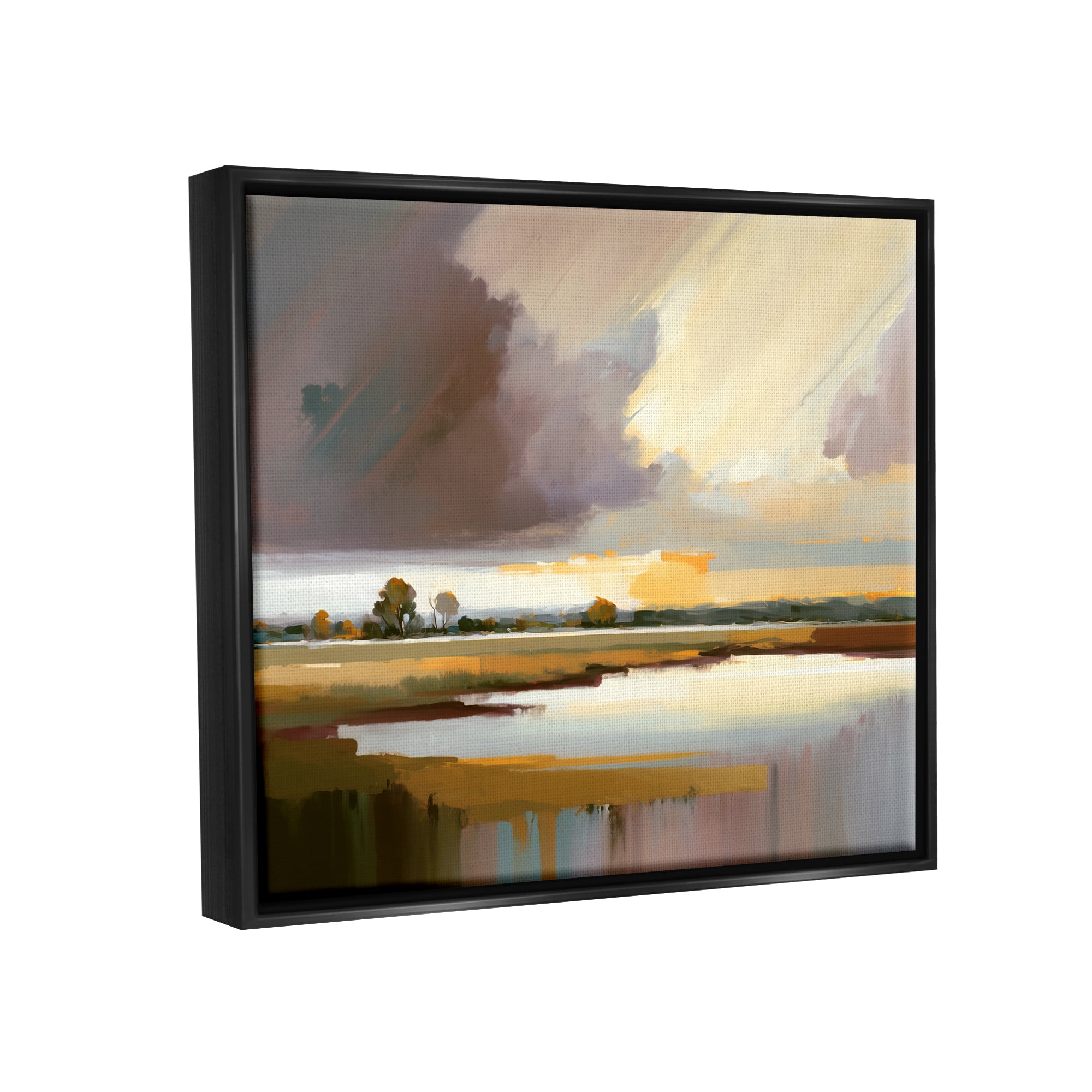 Stupell Industries Abstract Lake Painting Nature Painting Black Floater Framed Art Print Wall Art, 31 x 25