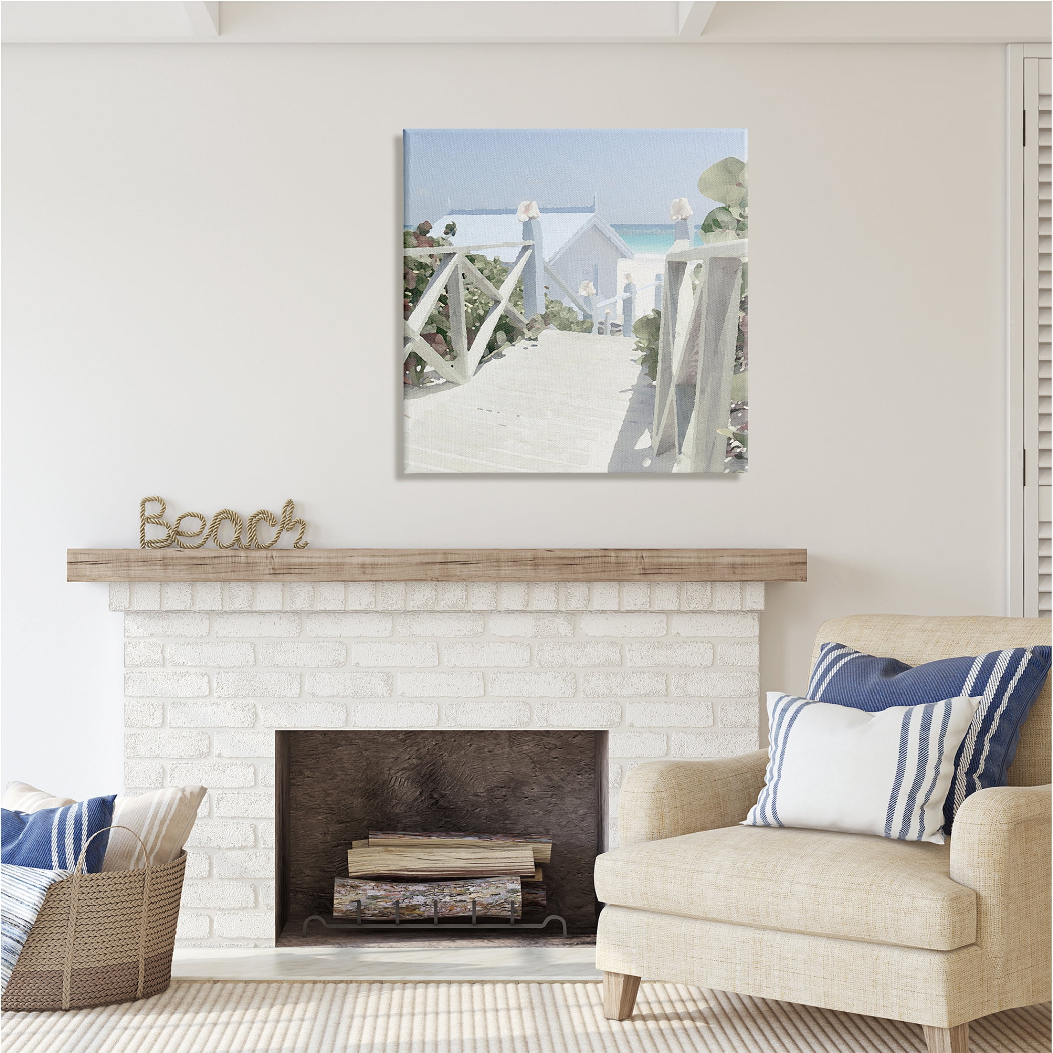 Stupell Industries Noon Shadows Beach Steps Nature Painting Gallery Wrapped Canvas Print Wall Art, 30 x 30