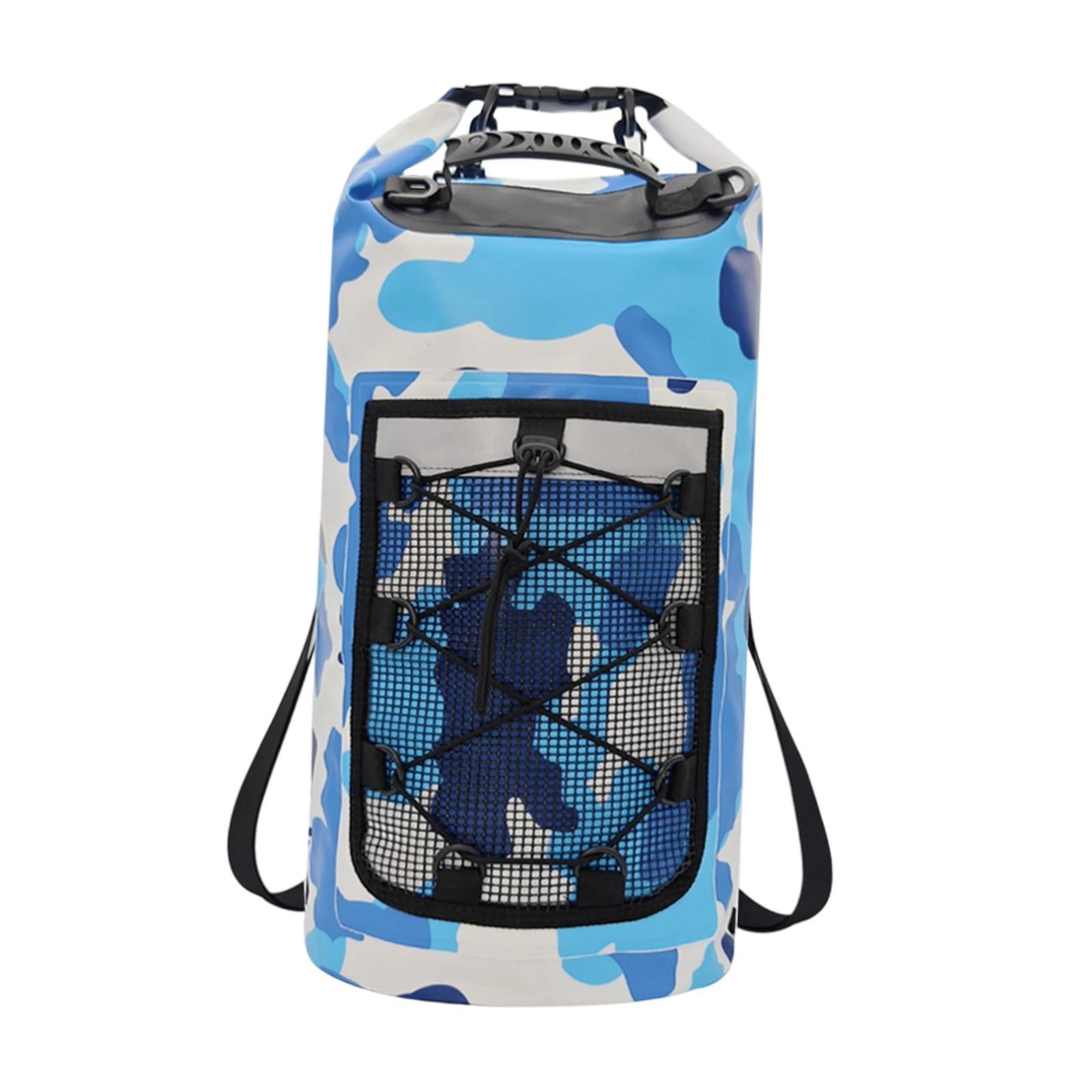 Dualoai Waterproof Dry Bag Multifunctional with Mesh Pocket Men Women Comfortable Floating Backpack Storage Bag for Swimming Kayaking Blue