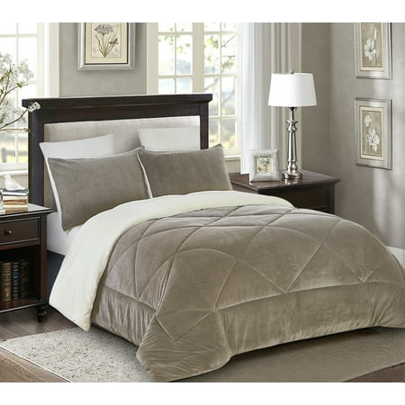- Reversible 2 piece Fleece/Sherpa Down Alternative Comforter set - Twin - Taupe