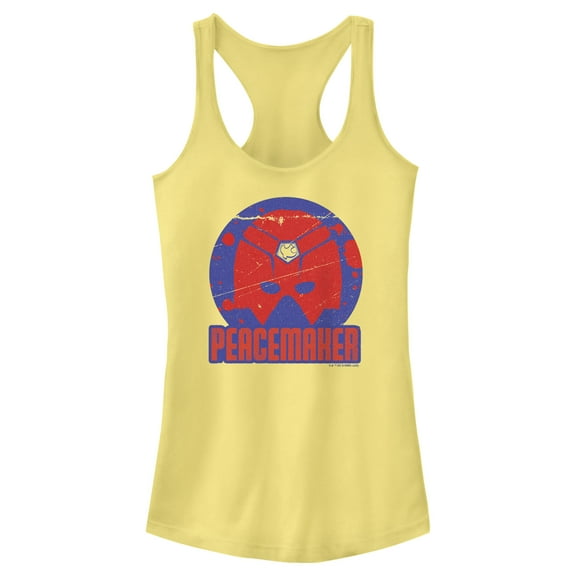 Junior's Peacemaker Helmet Logo Racerback Tank Top Banana Small