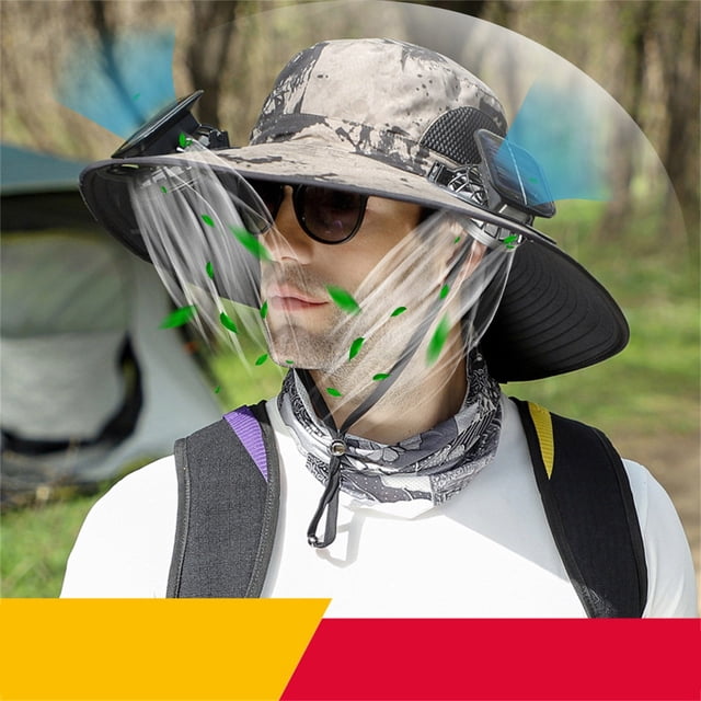 EGYMEN Sombrero con ventilador solar de ala ancha para pesca al aire libre, sombrero para el sol para hombres con ventiladores solares, sombreros de pesca, sombrero protector solar con ventilador