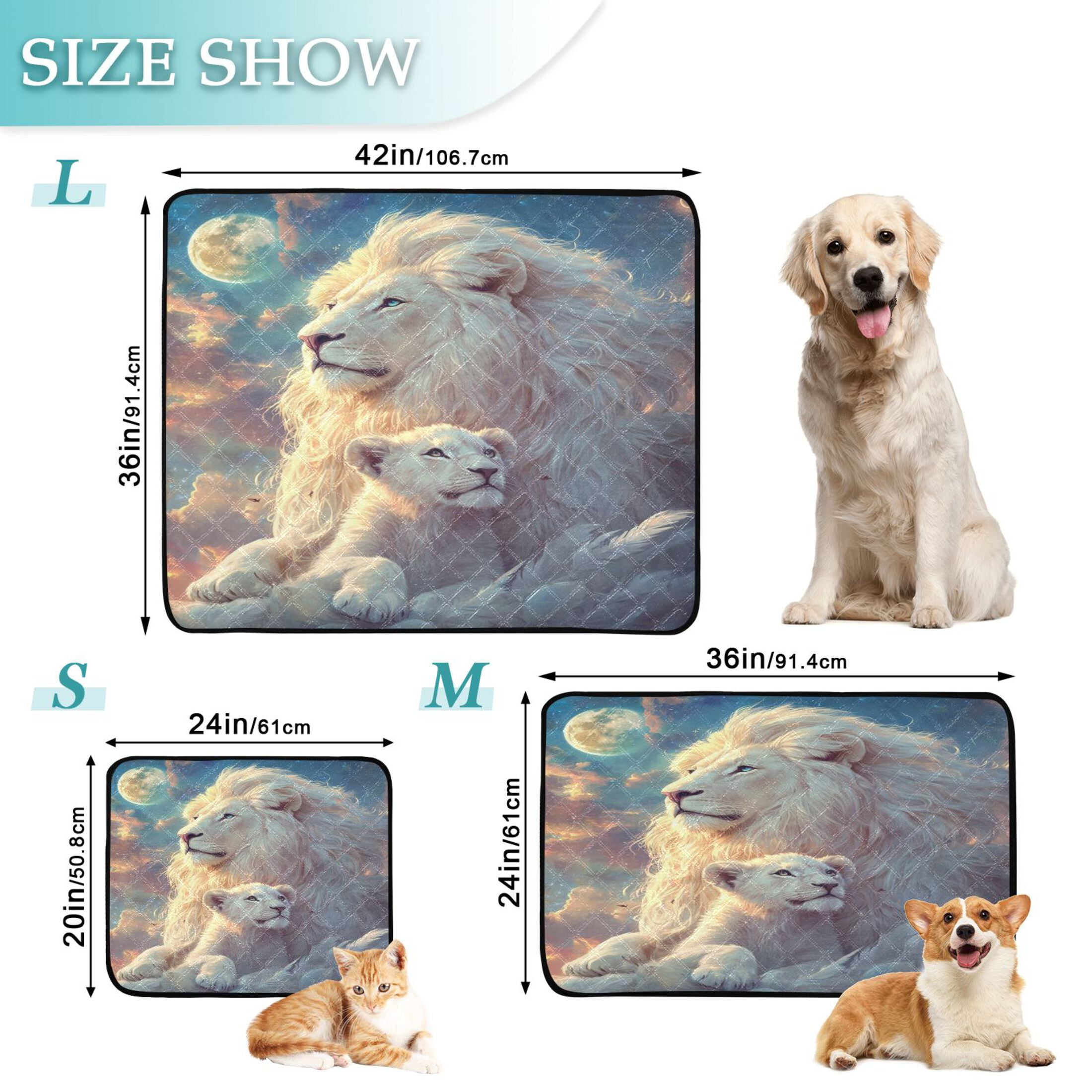 Qxltty White Maned Lions Cat litter Pads Pet Set of 2 Diaper Mats Center Anti-leakage Layer Absorbent Soft and Comfortable