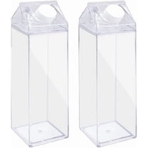 2 Pack 17oz/500ml Milk Carton Water Bottle Plastic Milk Box BPA Free Child Friendly Reusable Milk Carton Shaped Water Bottle Leakproof Juice Tea Jug for Travelling Sports Camping Outdoor Activities