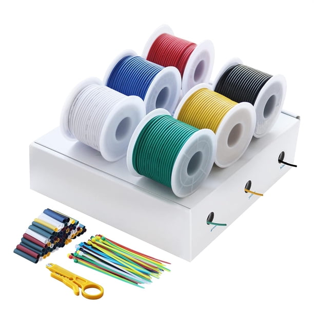 Cable de alambre eléctrico de calibre 18 - HuLuWa 18 AWG Kit de alambre de conexión 6 colores (4 metros cada uno) Alambre de cobre estañado trenzado para bricolaje, lámparas, electrodomésticos, etc