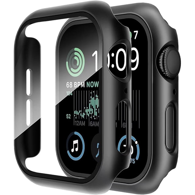 Smiling Paquete de 2 estuches con protector de pantalla de vidrio templado incorporado, compatible con Apple Watch Series 9 (2023) /Series 8 /Series 7 de 41 mm, estuche rígido para PC, cubierta protec