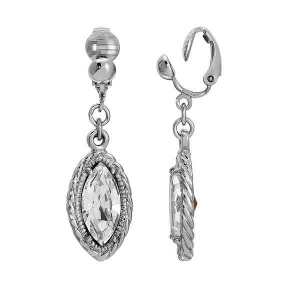 1928 Jewelry Clear Crystal Navette-Shaped Clip On Earrings For Women