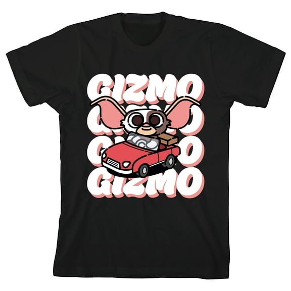 Gremlins Gizmo In A Red Car Youth Black Graphic Tee-Medium